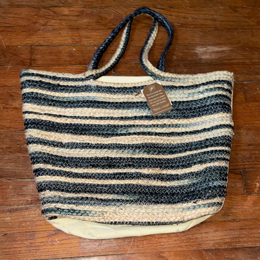 Handmade Tye Dyed Denim Jute Tote Bag NWT